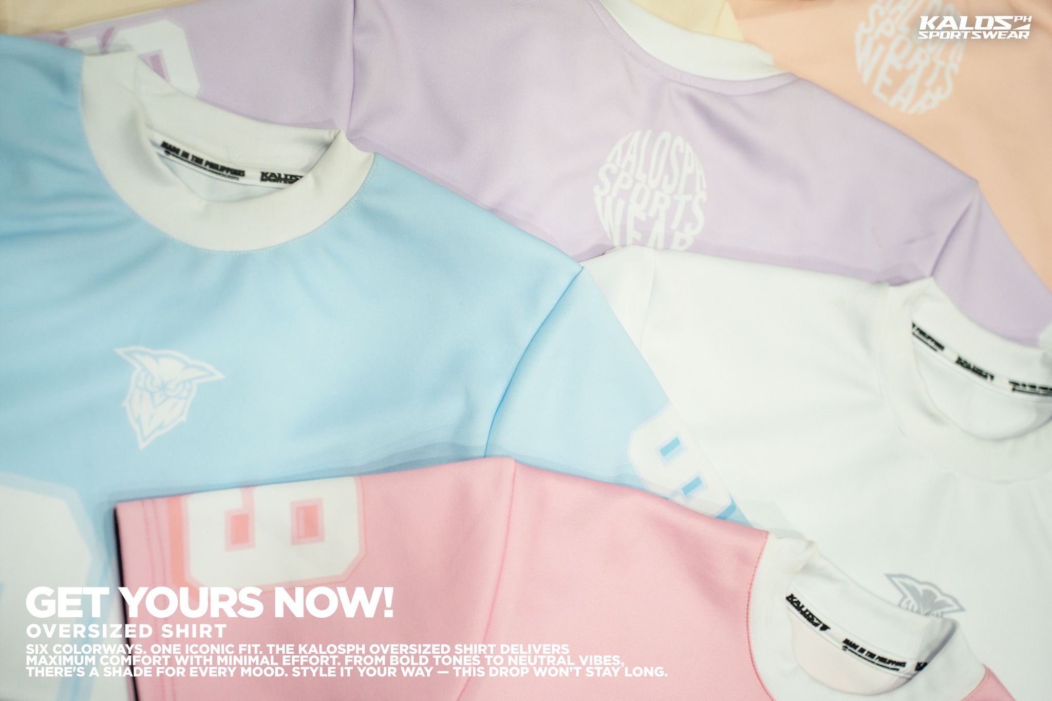 Oversized pastel t-shirts by Kalosph, custom-made in the Philippines