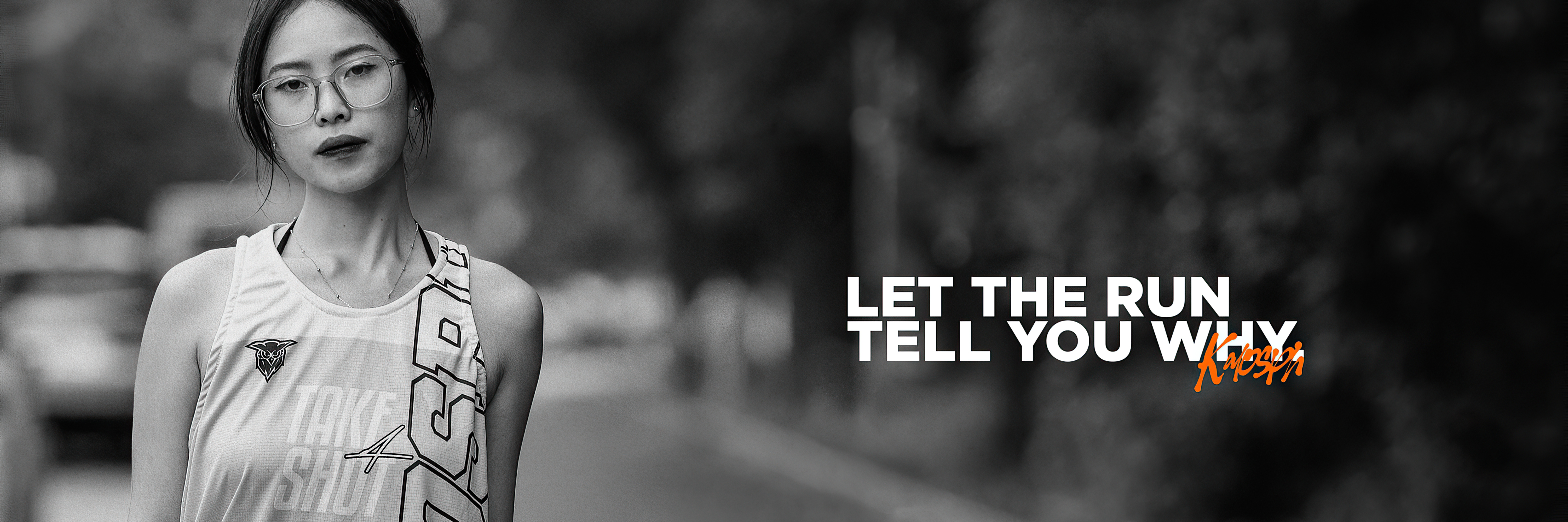 A determined female runner in a custom white "TAKE THE SHOT" singlet, promoting Kalosph Sportswear's custom jersey services in Marikina, San Mateo, Calabarzon, Philippines